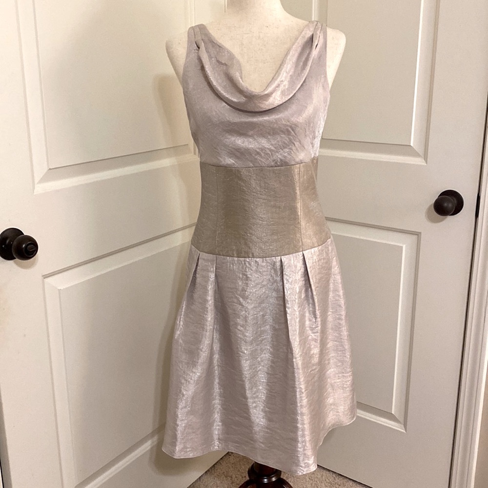 Adrianna Papell Sleeveless Midi Dress Champagne/Gold Size 4